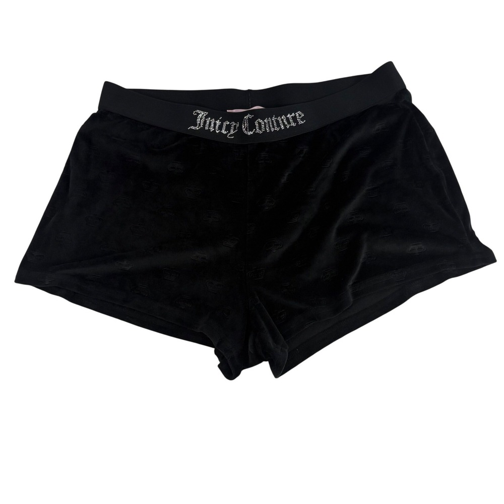 Juicy Couture Velour Sleep Shorts Womens M Black Excellent Rhinestone Logo Y2K